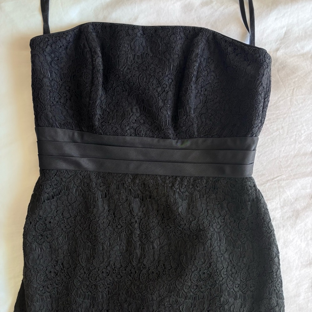 White House Black Market Black Strapless Lace Dress with Waist Band - Picture 3 of 13